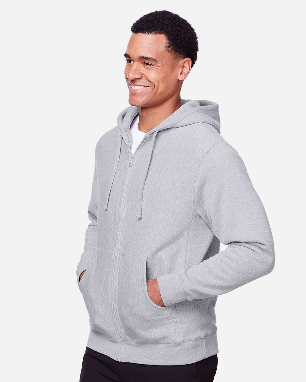Unisex Zone HydroSport™ Heavyweight Full-Zip Hooded Sweatshirt - OnModelSide - B758D9102 - Athletic Heather