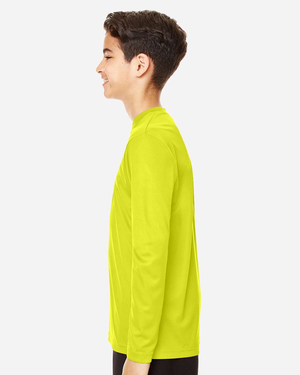 Youth Zone Performance Long Sleeve T-Shirt - OnModelSide - B684D9172 - Safety Yellow