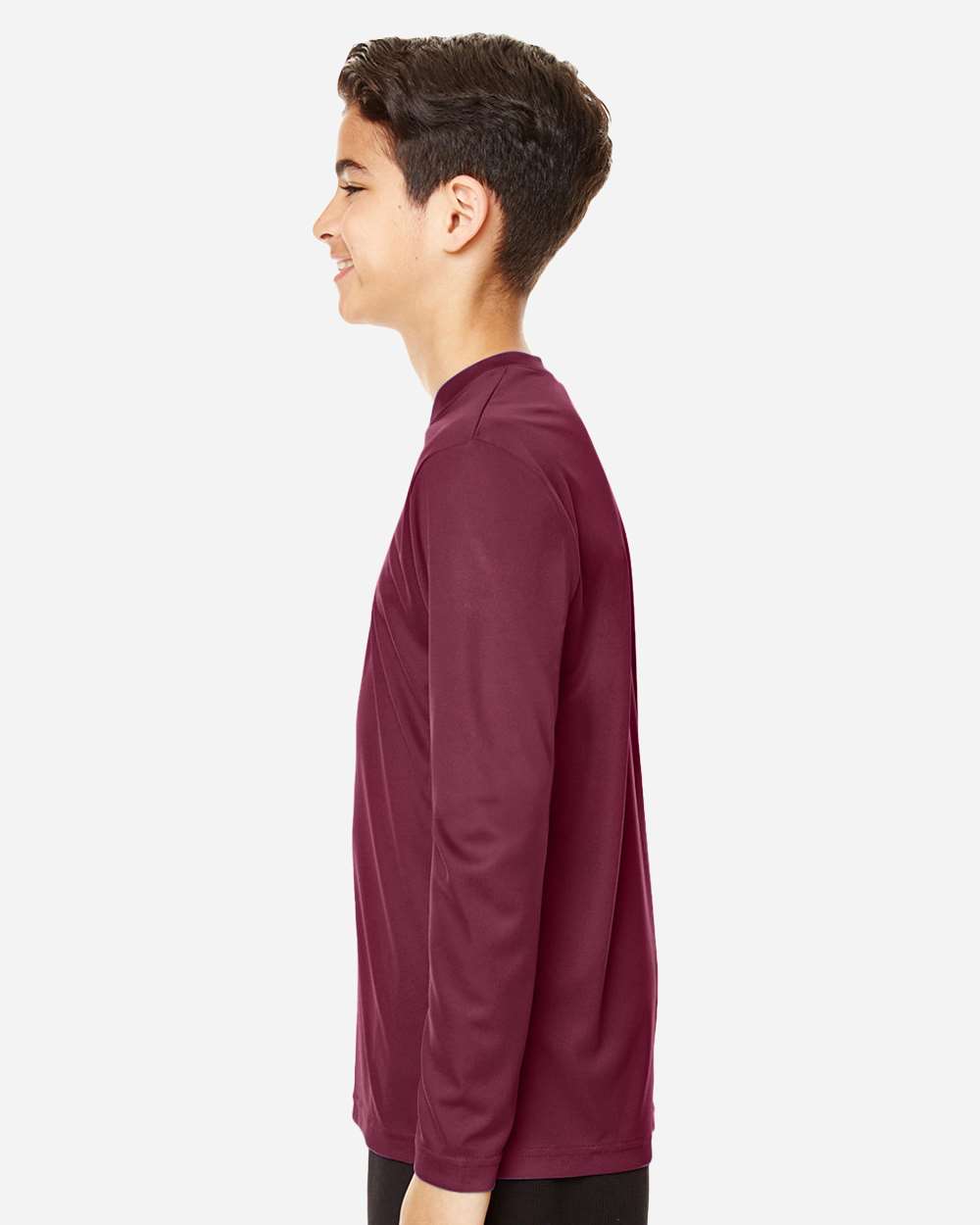 Youth Zone Performance Long Sleeve T-Shirt - OnModelSide - B684D9532 - Sport Maroon