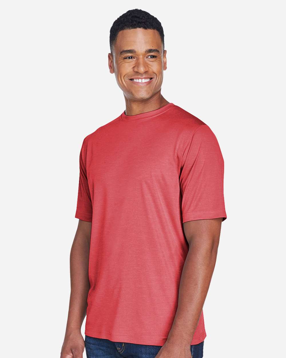 Men's Sonic Heather Performance T-Shirt - OnModelSide - B672D9702 - Sport Red Heather
