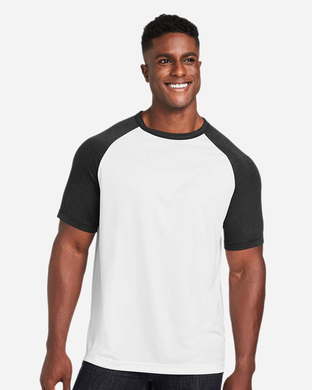 Unisex Zone Colorblock Raglan T-Shirt - OnModelFront - B725D9502 - White/ Black Heather