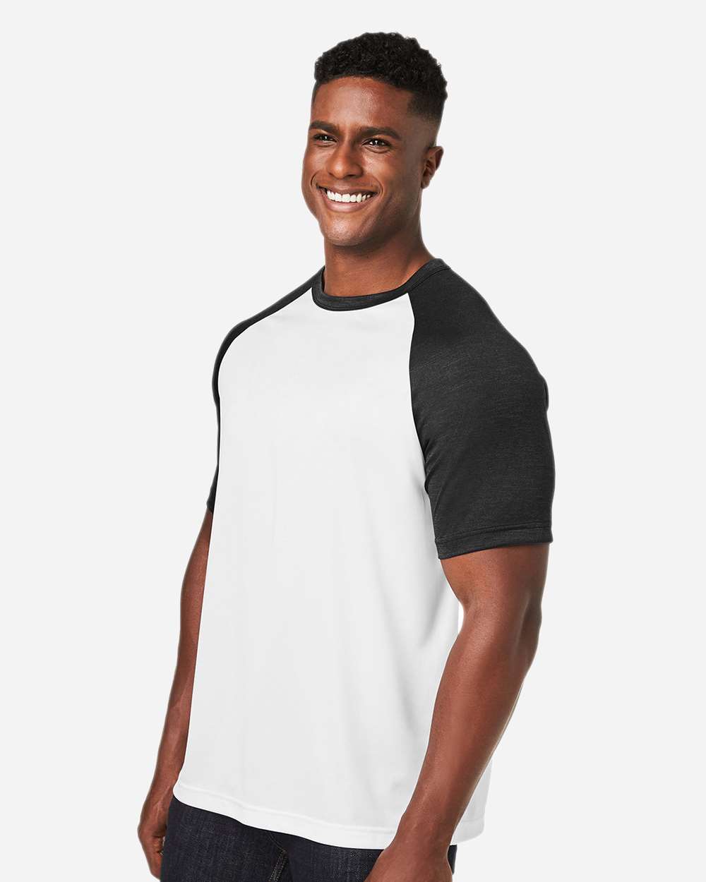 Unisex Zone Colorblock Raglan T-Shirt - OnModelSide - B725D9502 - White/ Black Heather
