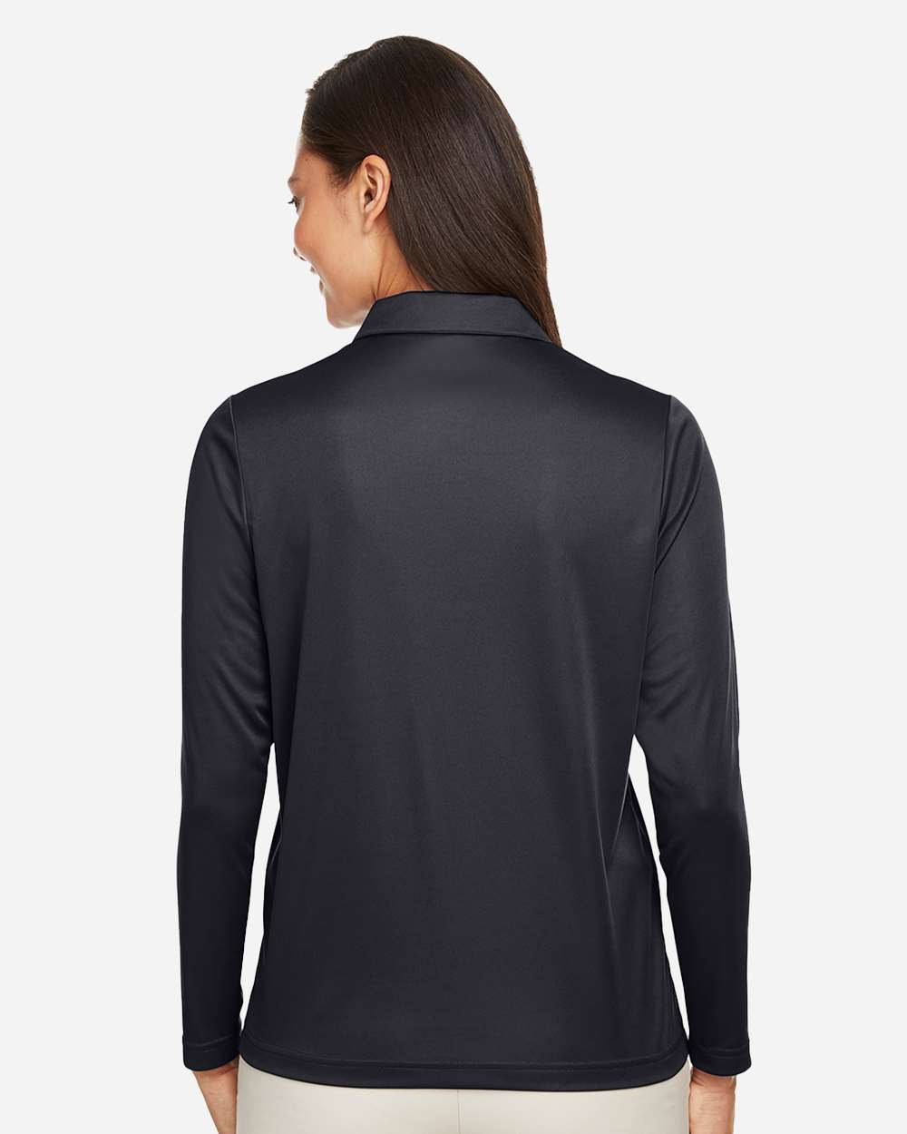Women's Zone Performance Long Sleeve Polo - OnModelBack - B721D9505 - Black