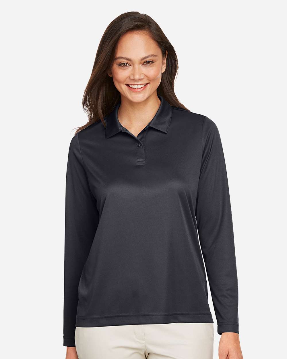 Women's Zone Performance Long Sleeve Polo - OnModelFront - B721D9505 - Black