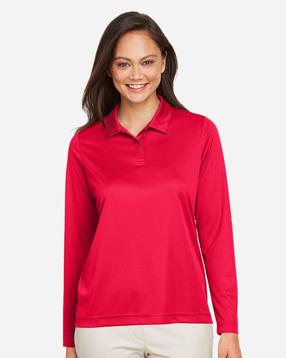 Women's Zone Performance Long Sleeve Polo - OnModelFront - B721D9702 - Sport Red