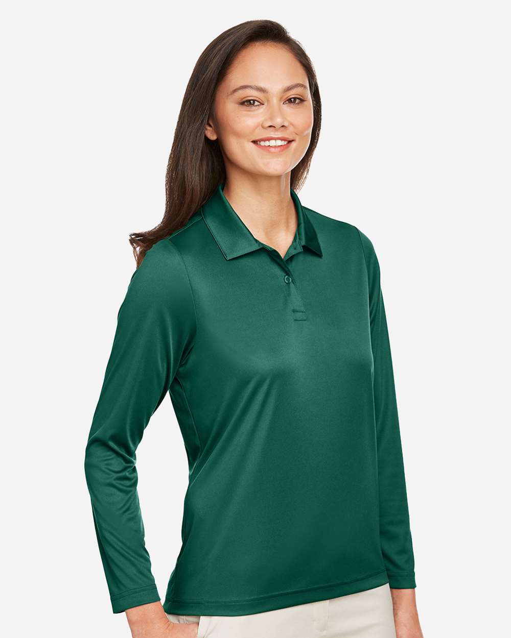 Women's Zone Performance Long Sleeve Polo - OnModelSide - B721D9072 - Sport Forest