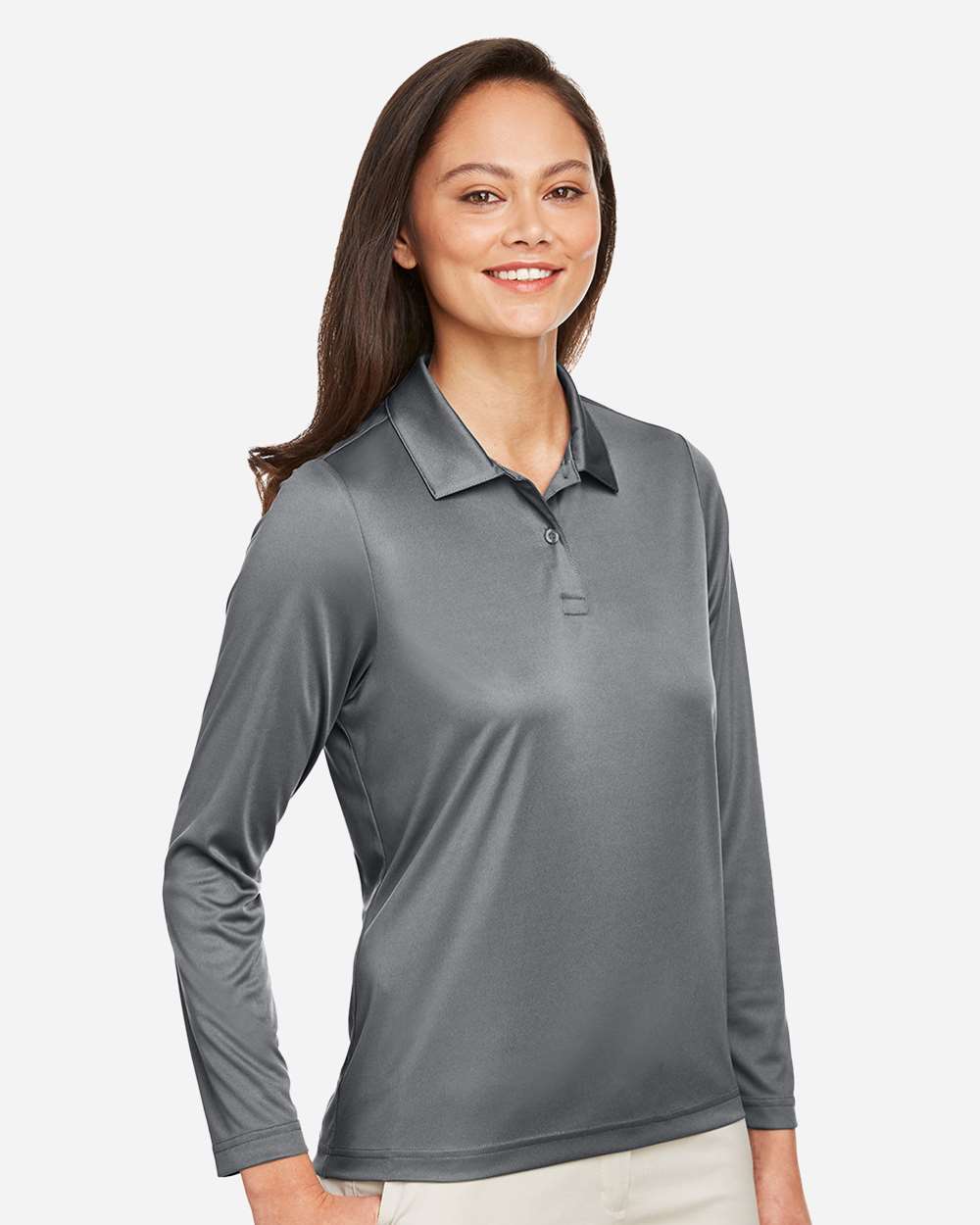 Women's Zone Performance Long Sleeve Polo - OnModelSide - B721D9132 - Sport Graphite
