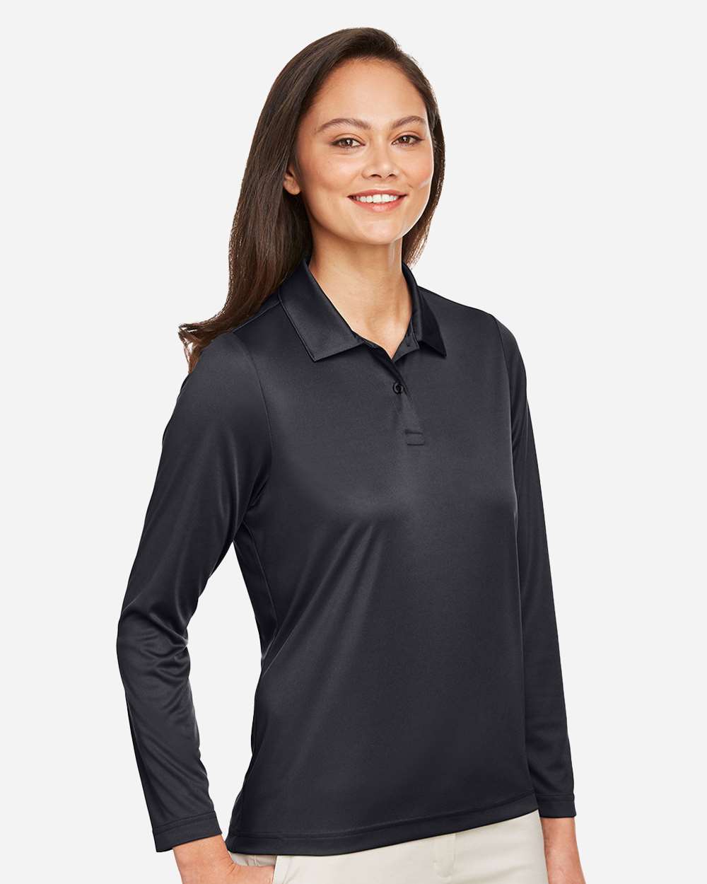 Women's Zone Performance Long Sleeve Polo - OnModelSide - B721D9505 - Black