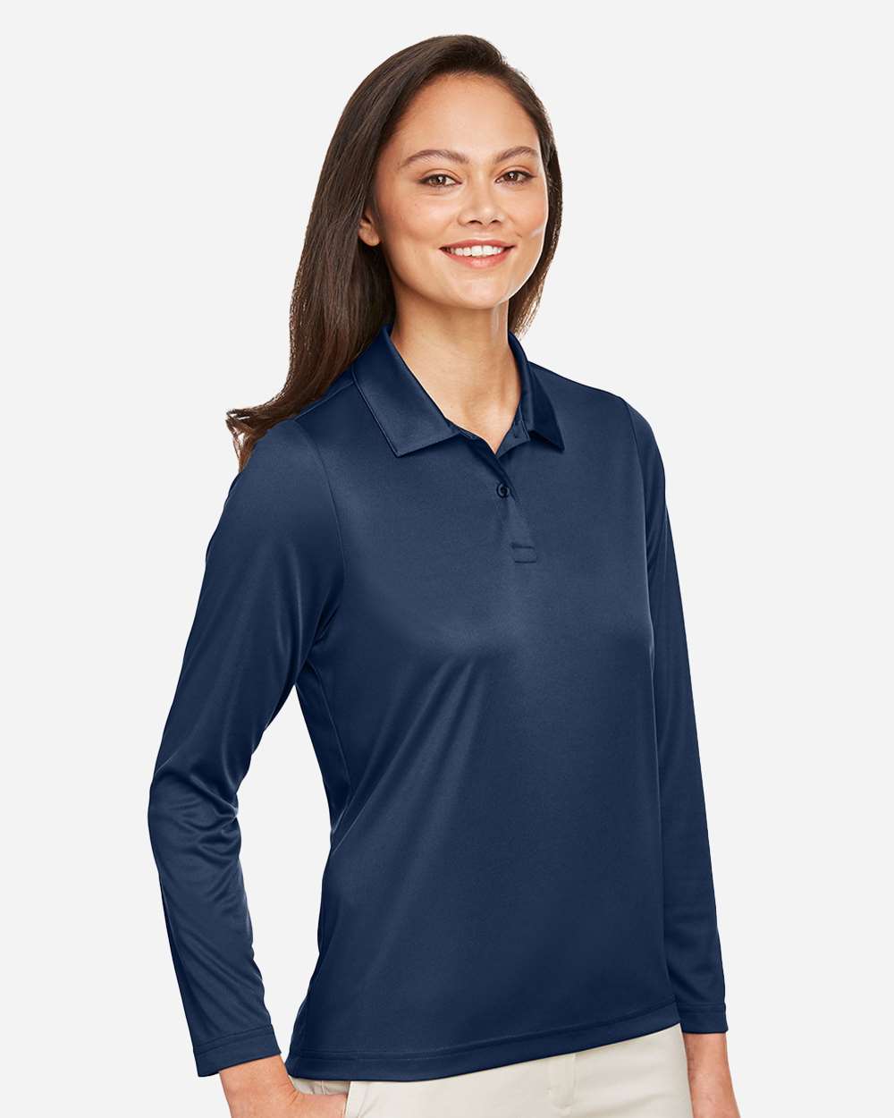Women's Zone Performance Long Sleeve Polo - OnModelSide - B721D9654 - Sport Dark Navy