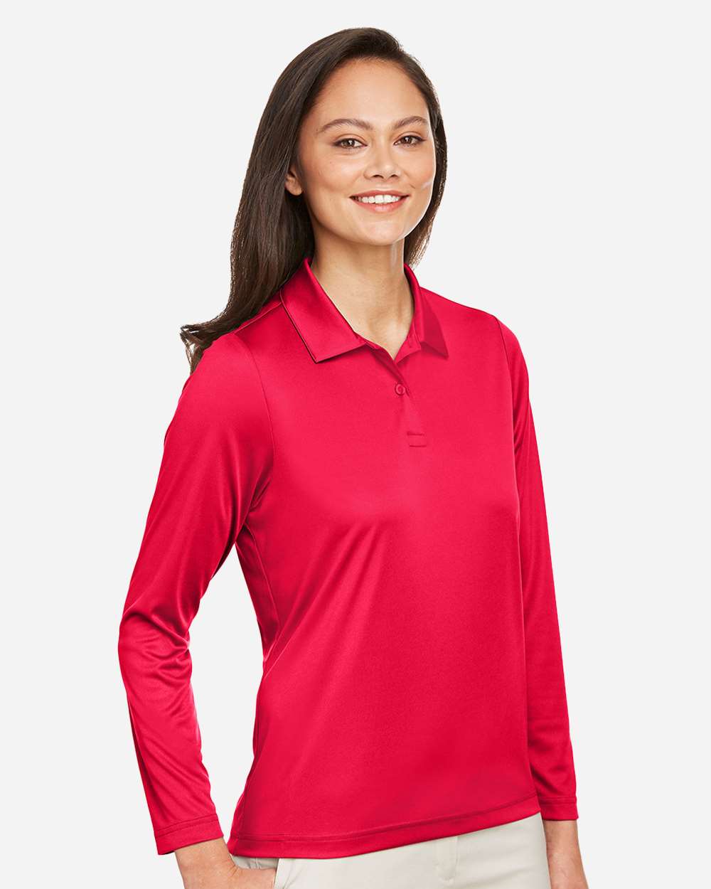 Women's Zone Performance Long Sleeve Polo - OnModelSide - B721D9702 - Sport Red