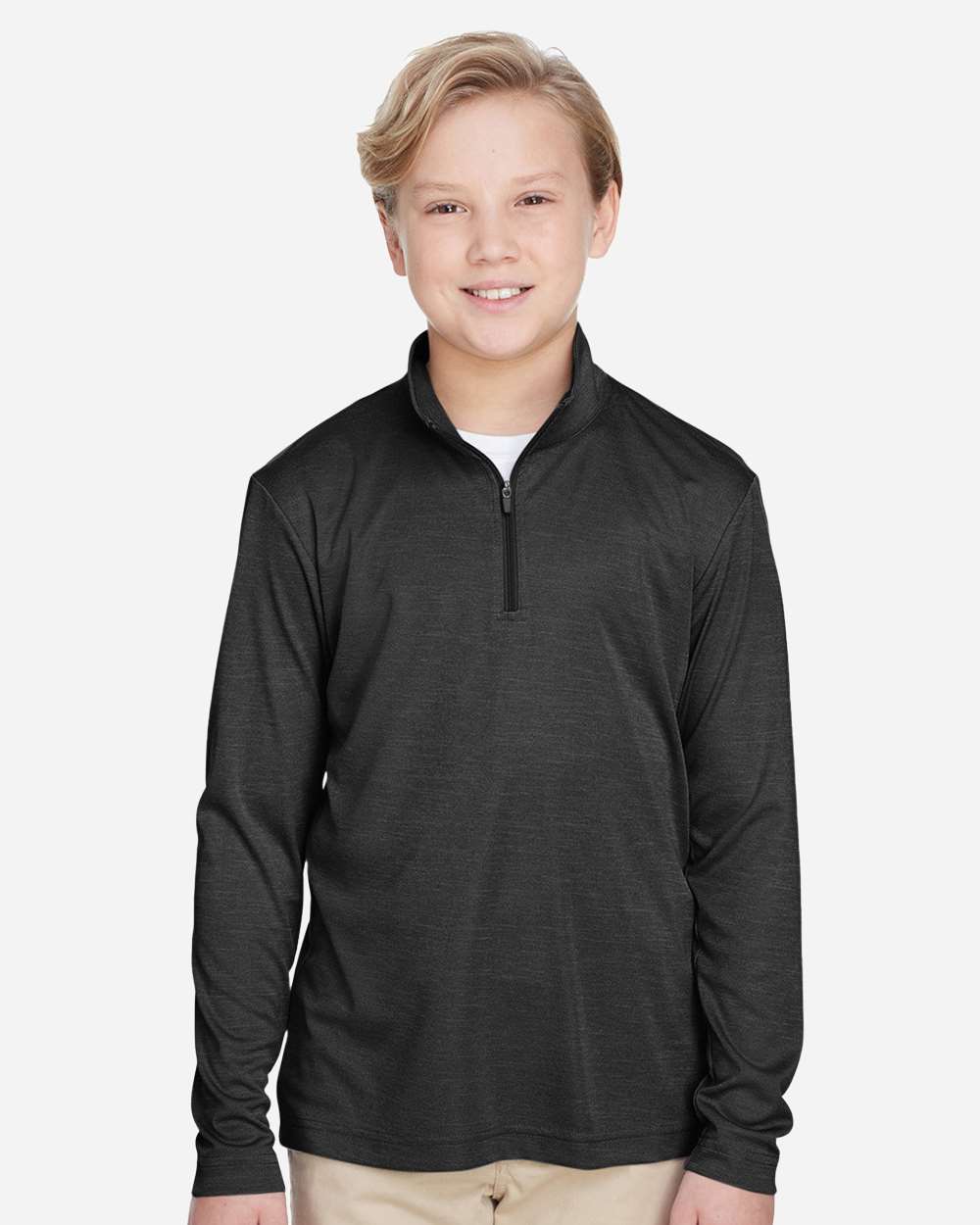 Youth Zone Sonic Heather Performance Quarter-Zip Pullolver - OnModelFront - B703D9503 - Black Heather