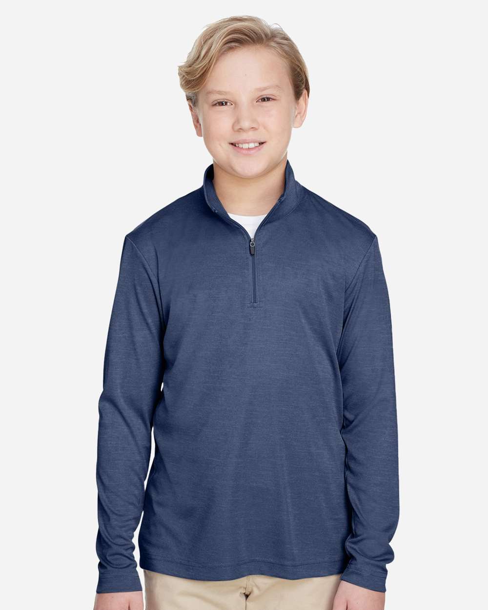 Youth Zone Sonic Heather Performance Quarter-Zip Pullolver - OnModelFront - B703D9653 - Sport Dark Navy Heather