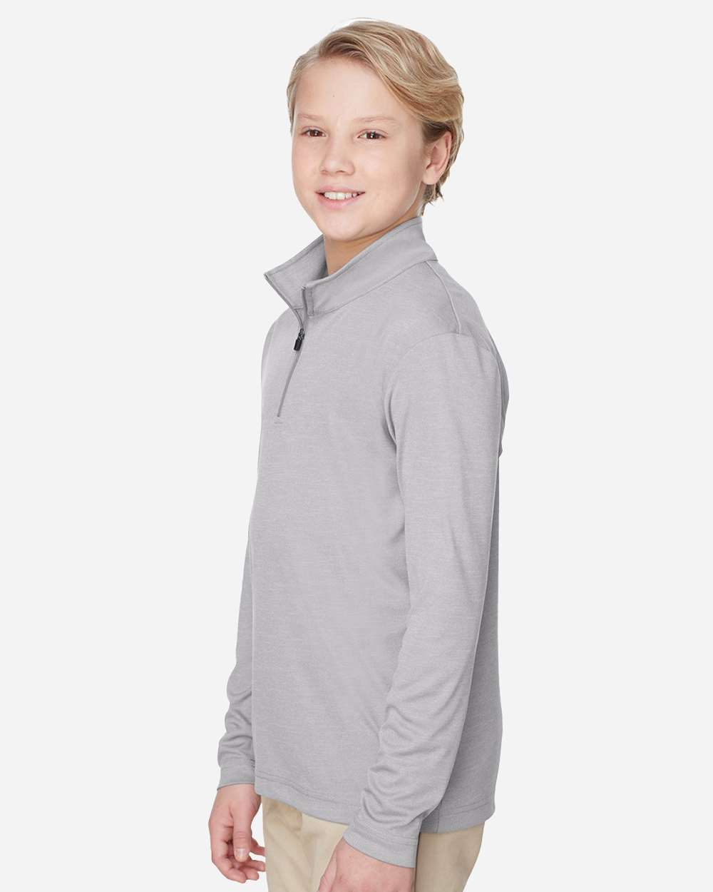Youth Zone Sonic Heather Performance Quarter-Zip Pullolver - OnModelSide - B703D9103 - Athletic Heather