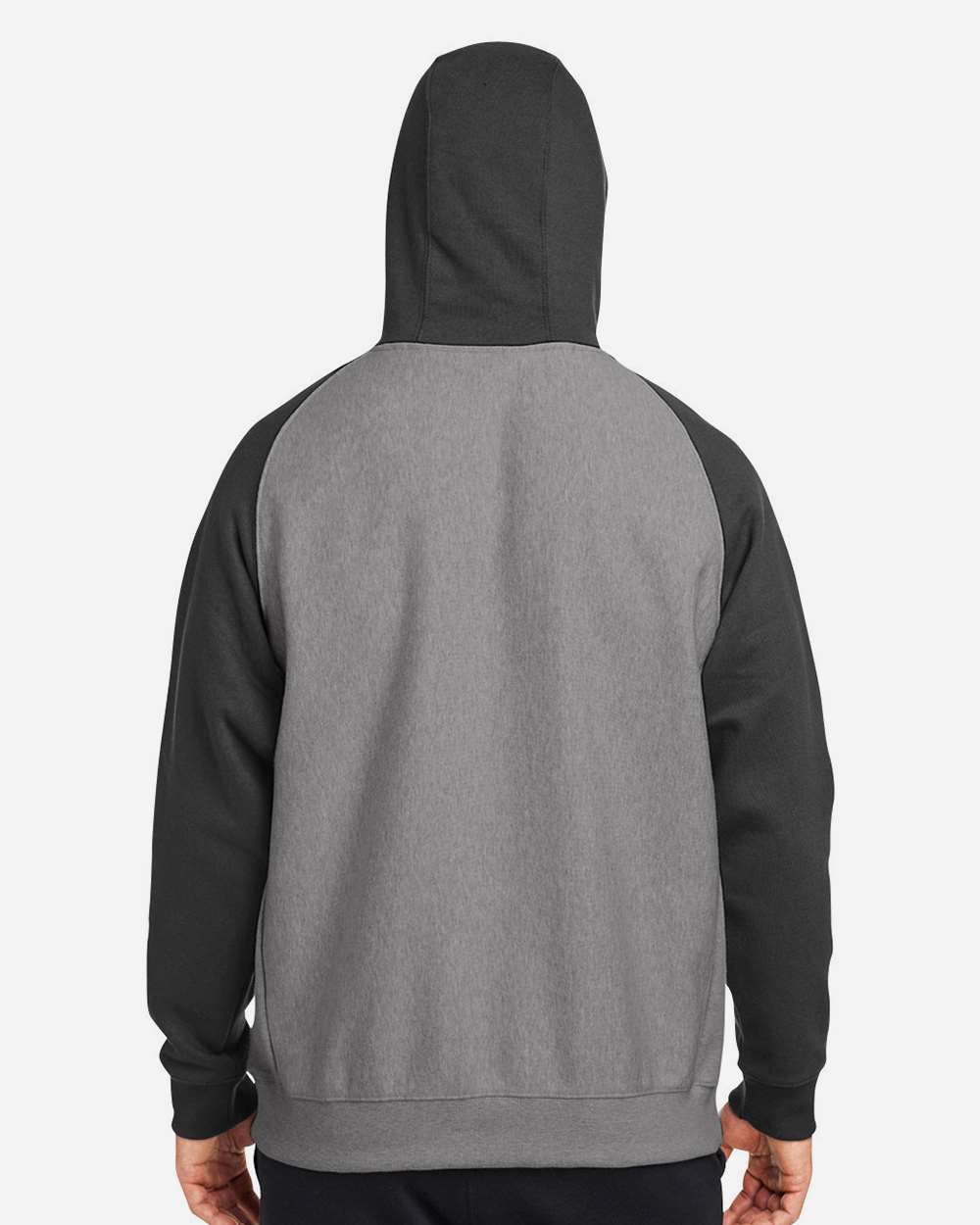 Unisex Zone HydroSport™ Heavyweight Colorblock Hooded Sweatshirt - OnModelBack - B760D9025 - Dark Grey Heather/ Black