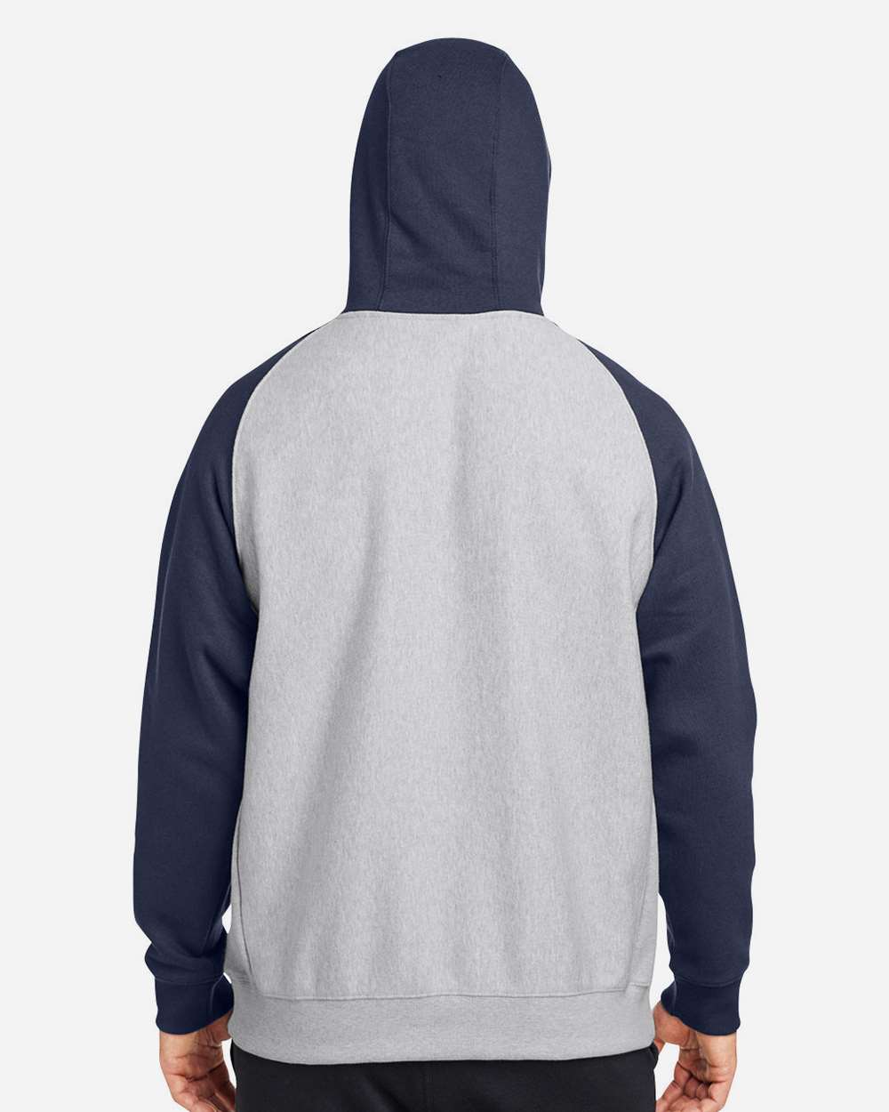 Unisex Zone HydroSport™ Heavyweight Colorblock Hooded Sweatshirt - OnModelBack - B760D9653 - Athletic Heather/ Sport Dark Navy