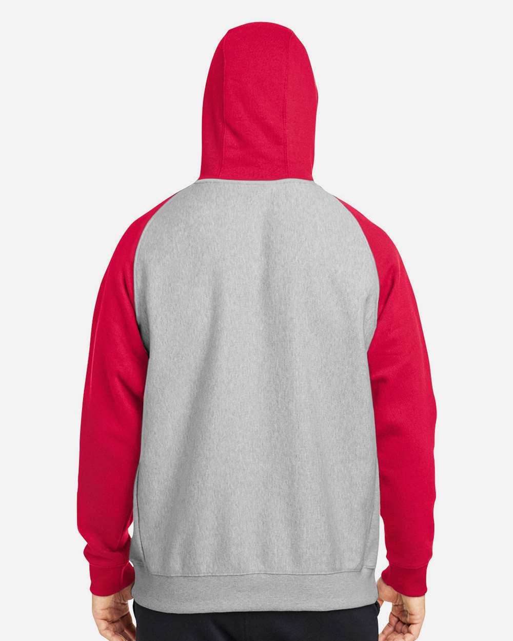 Unisex Zone HydroSport™ Heavyweight Colorblock Hooded Sweatshirt - OnModelBack - B760D9702 - Athletic Heather/ Sport Red