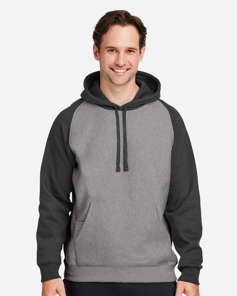 Unisex Zone HydroSport™ Heavyweight Colorblock Hooded Sweatshirt - OnModelFront - B760D9025 - Dark Grey Heather/ Black
