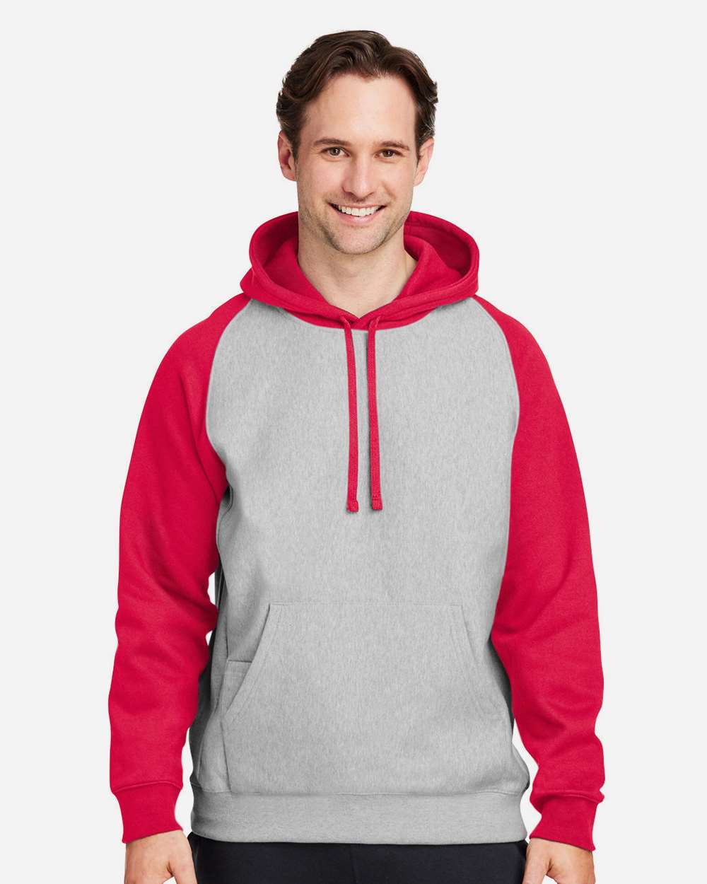 Unisex Zone HydroSport™ Heavyweight Colorblock Hooded Sweatshirt - OnModelFront - B760D9702 - Athletic Heather/ Sport Red