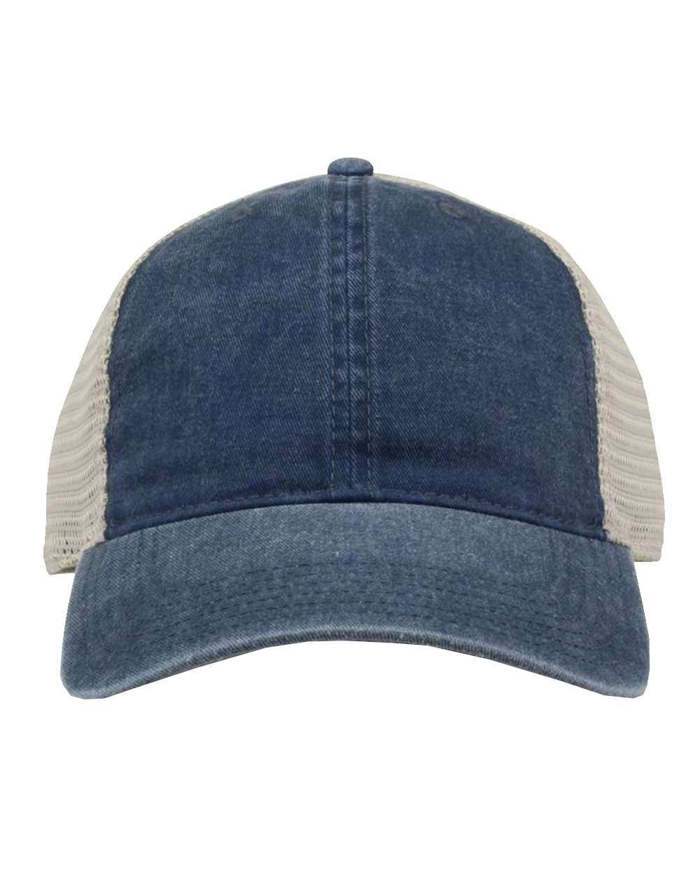 Pigment-Dyed Trucker Cap - Front - B13195650 - Navy/ Stone
