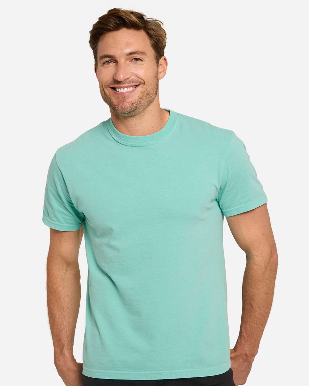 Unisex Colors Garment-Dyed T-Shirt - OnModelFront - B807E0113 - Frosted Aqua