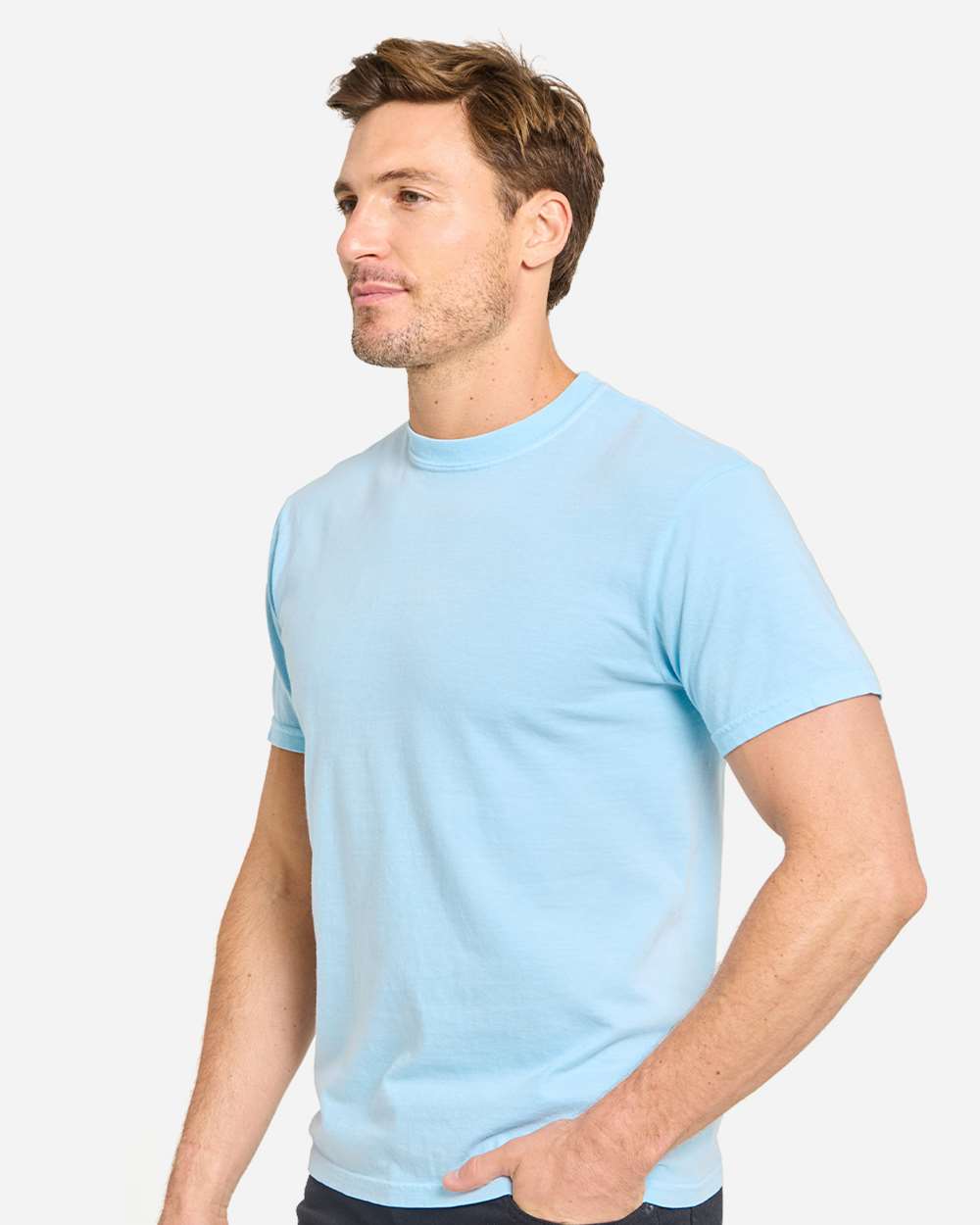 Unisex Colors Garment-Dyed T-Shirt - OnModelSide - B807E0043 - Chambray