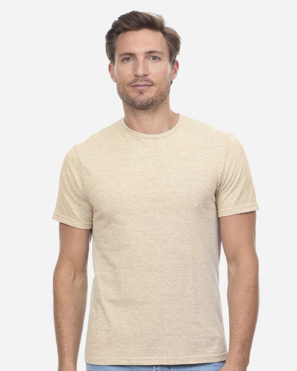 Unisex Epic CVC T-Shirt - OnModelFront - B813E0732 - Heather Sand