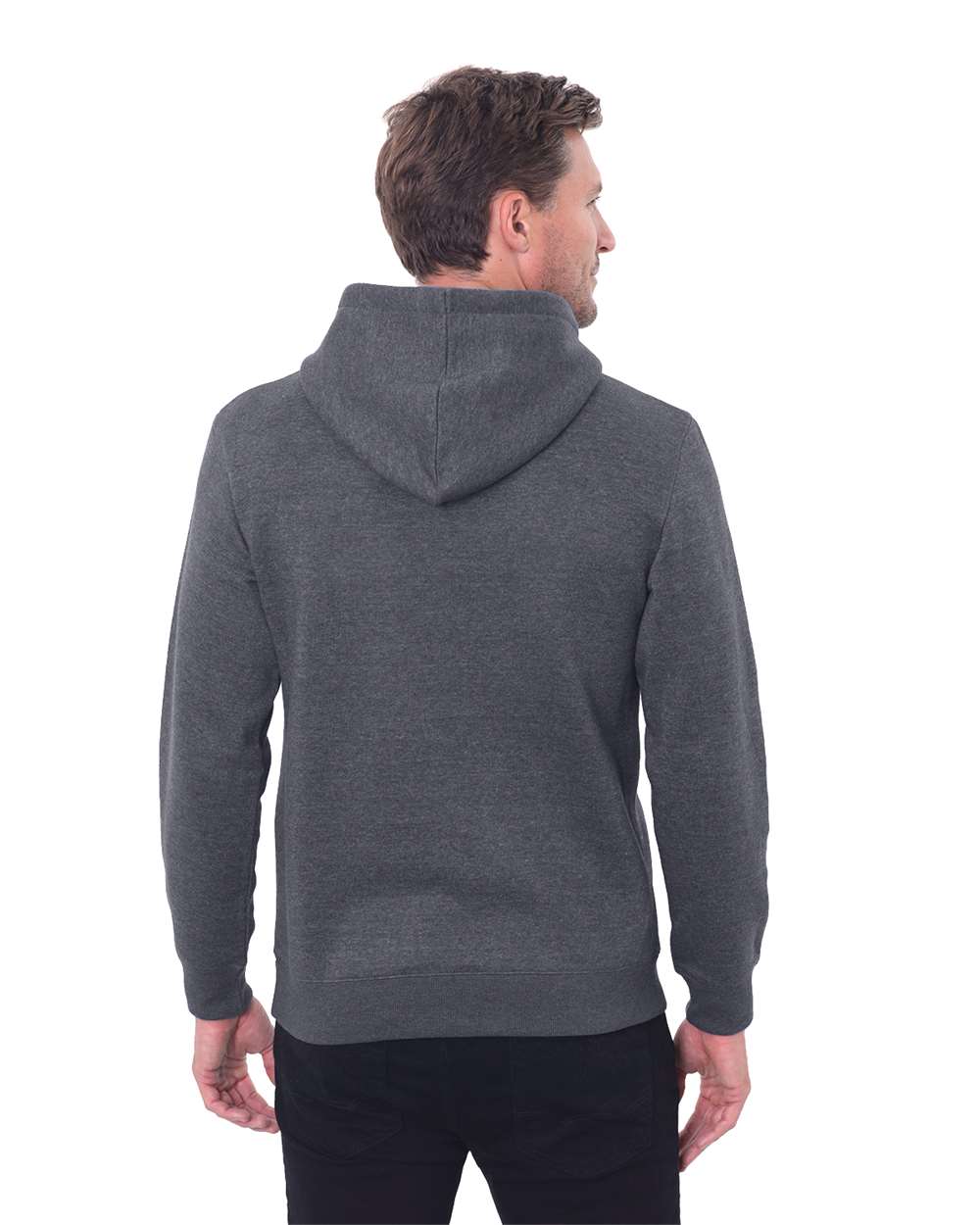 Unisex Epic Fleece Pullover Hooded Sweatshirt - OnModelBack - B815E0113 - Heather Dark Grey