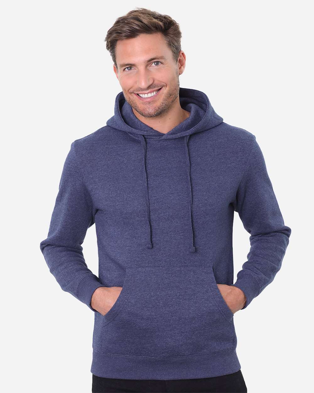 Unisex Epic Fleece Pullover Hooded Sweatshirt - OnModelFront - B815E0653 - Heather Navy
