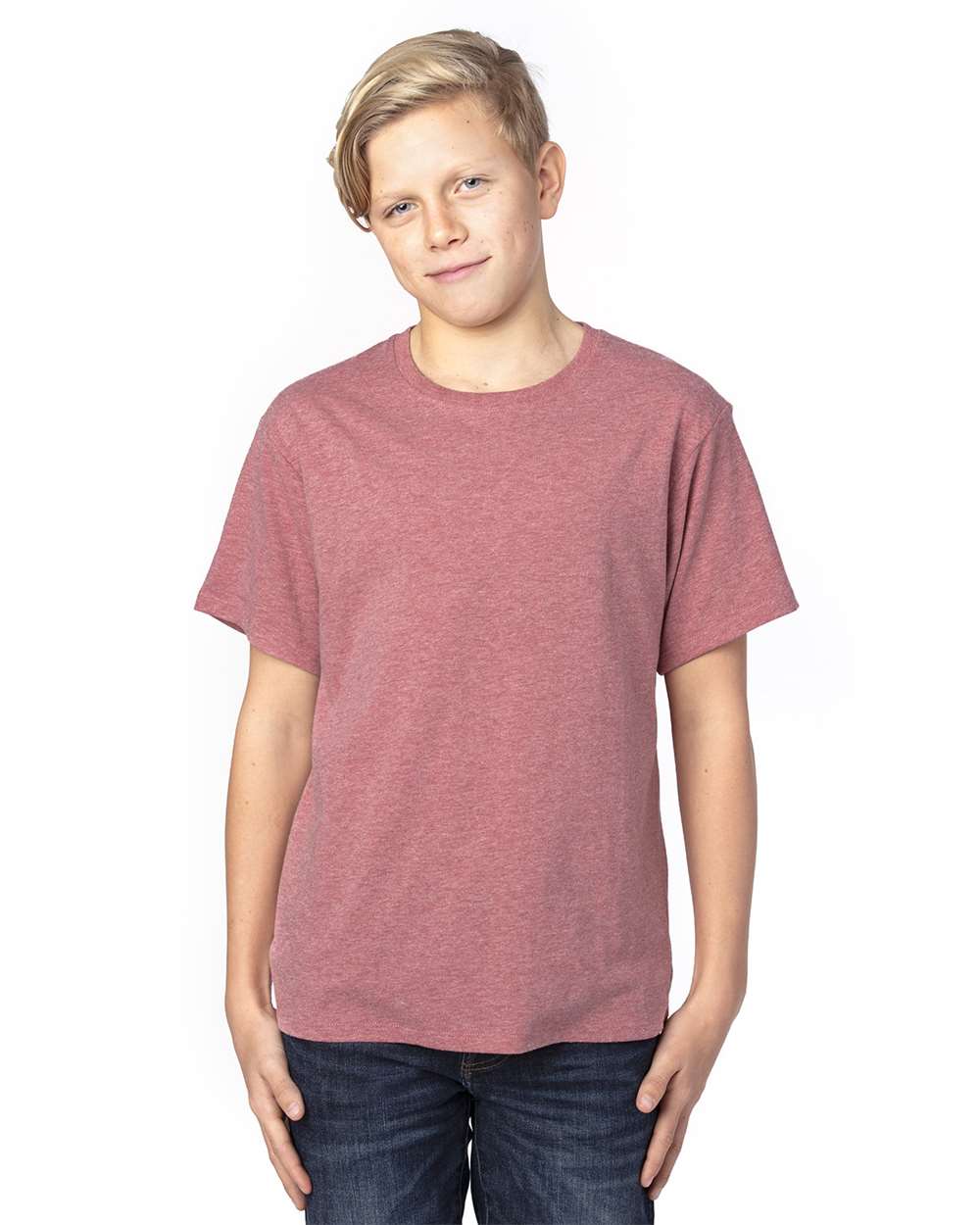 Youth Ultimate CVC T-Shirt - OnModelFront - B804E0532 - Maroon Heather