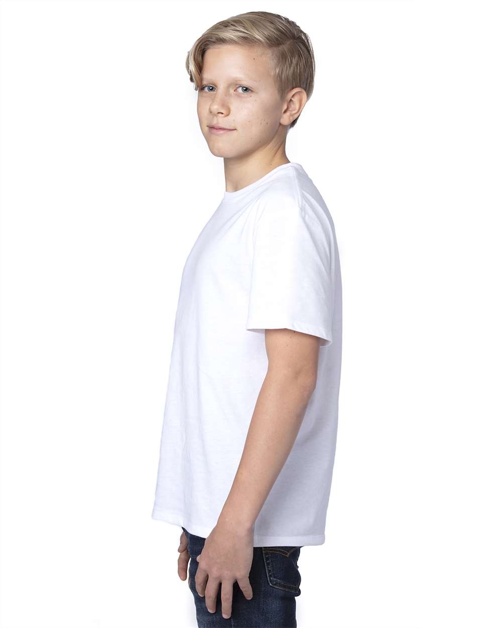 Youth Ultimate CVC T-Shirt - OnModelSide - B804E0002 - White
