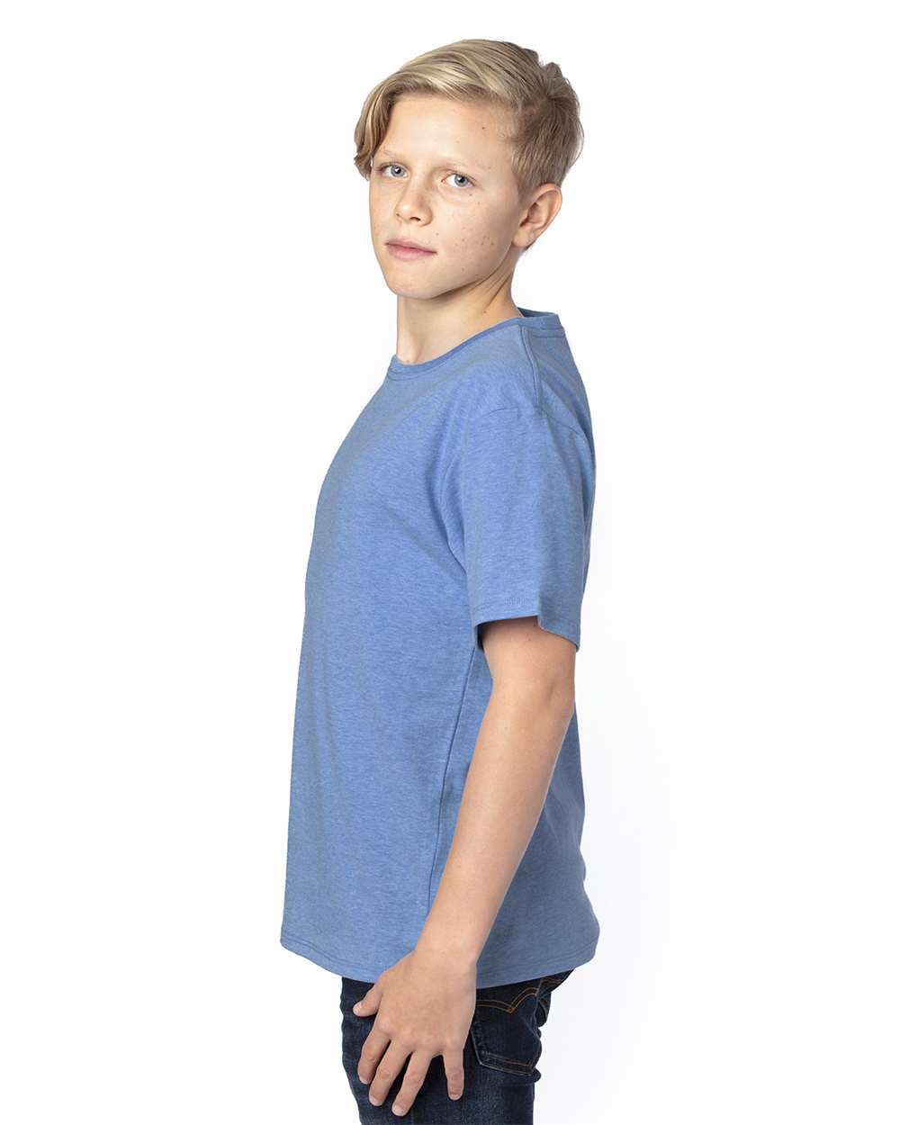 Youth Ultimate CVC T-Shirt - OnModelSide - B804E0122 - Royal Heather