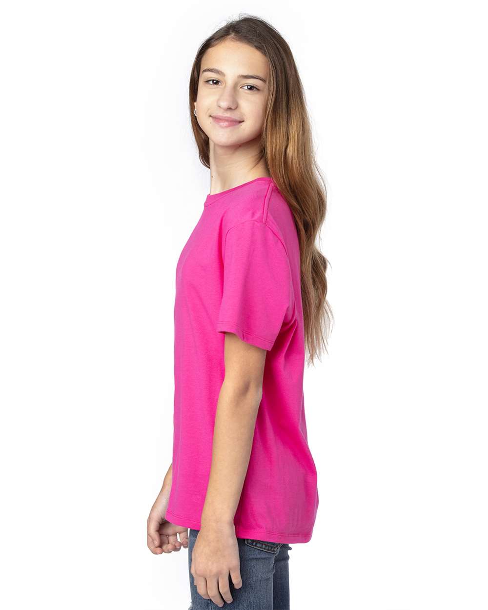 Youth Ultimate CVC T-Shirt - OnModelSide - B804E0312 - Hot Pink