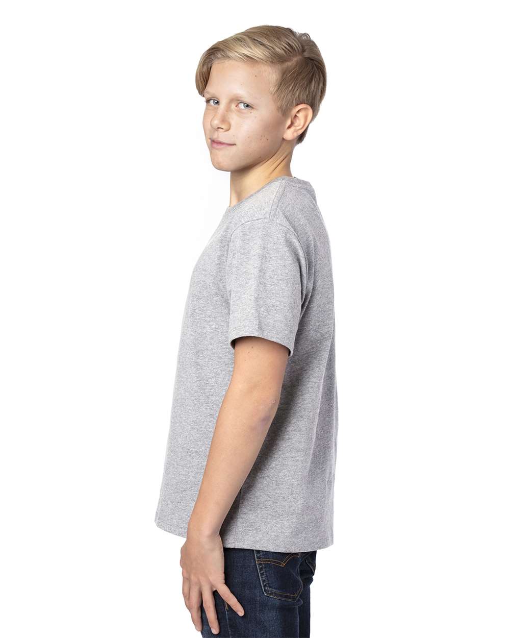 Youth Ultimate CVC T-Shirt - OnModelSide - B804E0352 - Heather Grey
