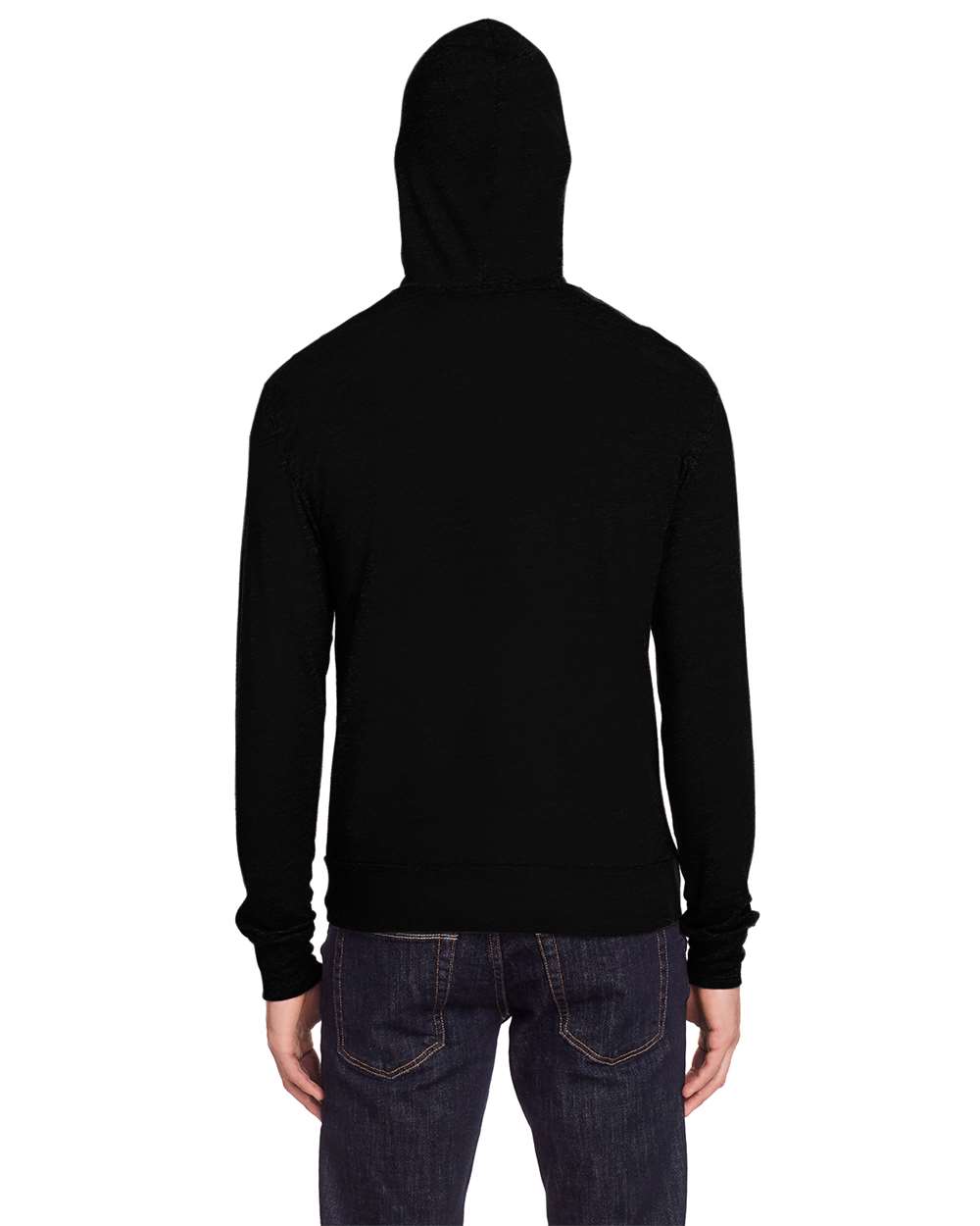 Unisex Triblend Full-Zip Lightweight Hooded Sweatshirt - OnModelBack - B787E0102 - Solid Black Triblend
