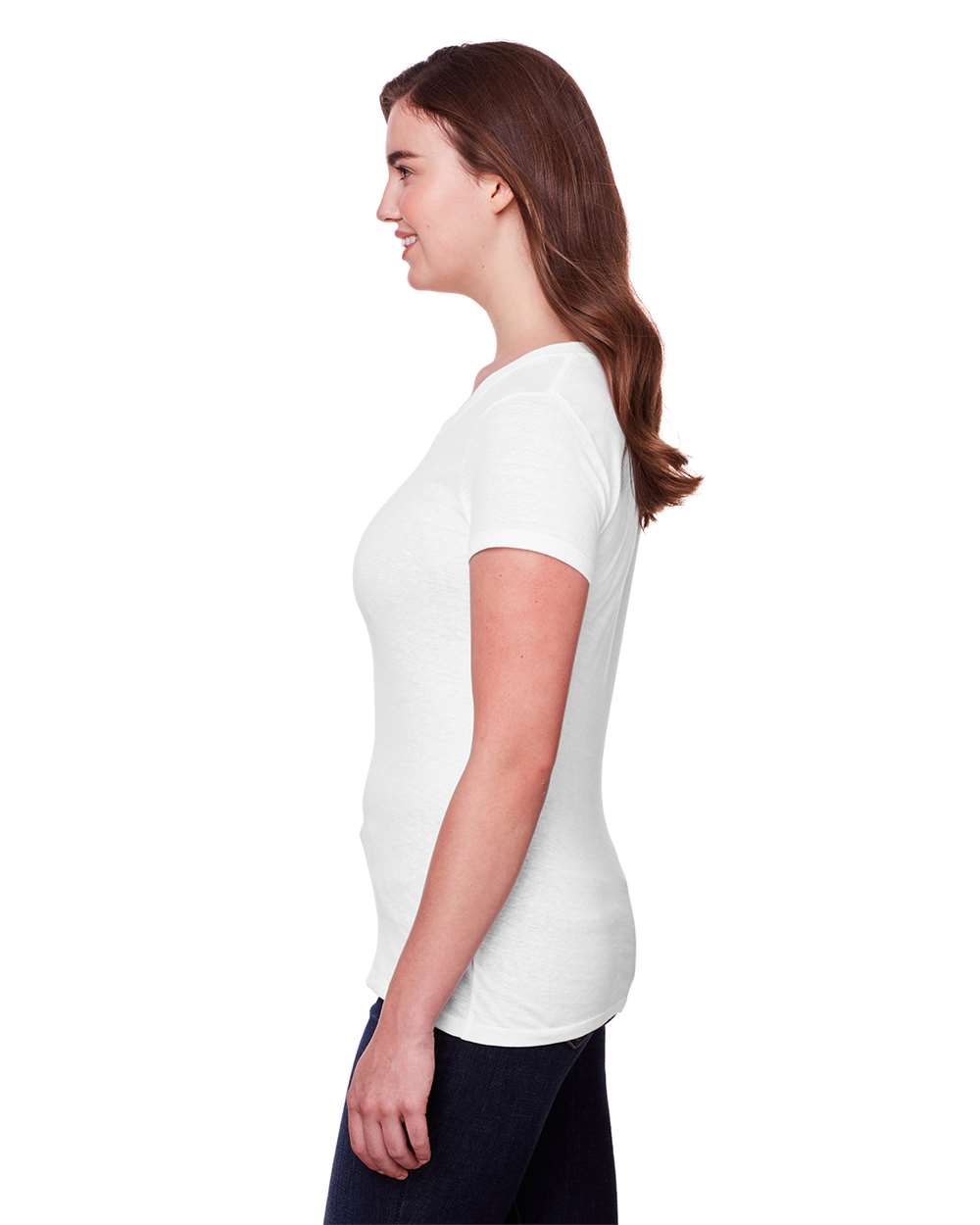 Women's Tri-Blend T-Shirt - OnModelSide - B781E0003 - Solid White Triblend