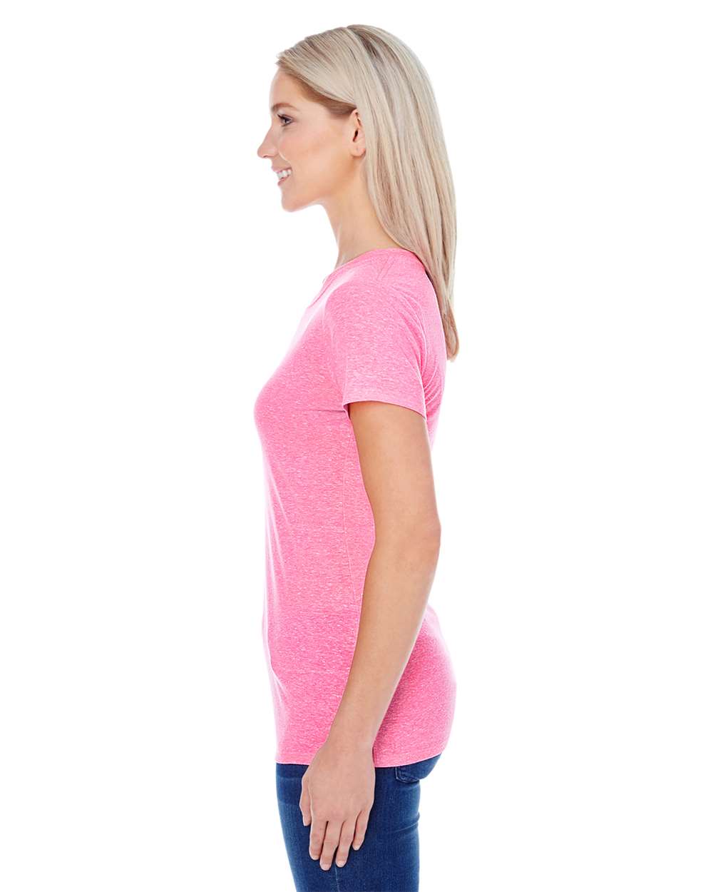 Women's Tri-Blend T-Shirt - OnModelSide - B781E0033 - Neon Pink Triblend