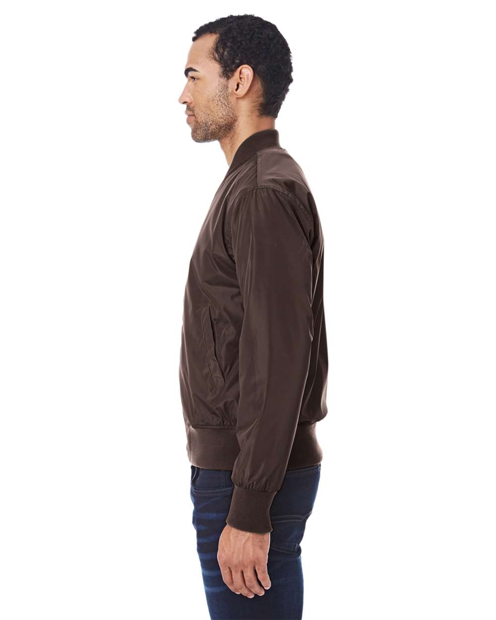Unisex Bomber Jacket - OnModelSide - B802E0362 - Brown Vegan Leather