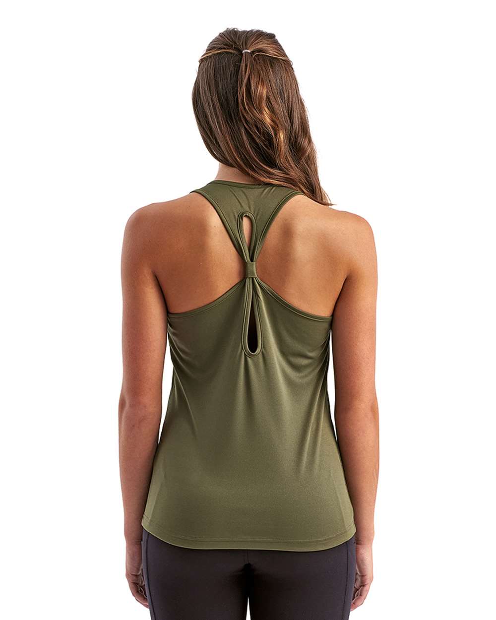 Women's Knot Back Venus Tank - OnModelBack - B848A2542 - Olive