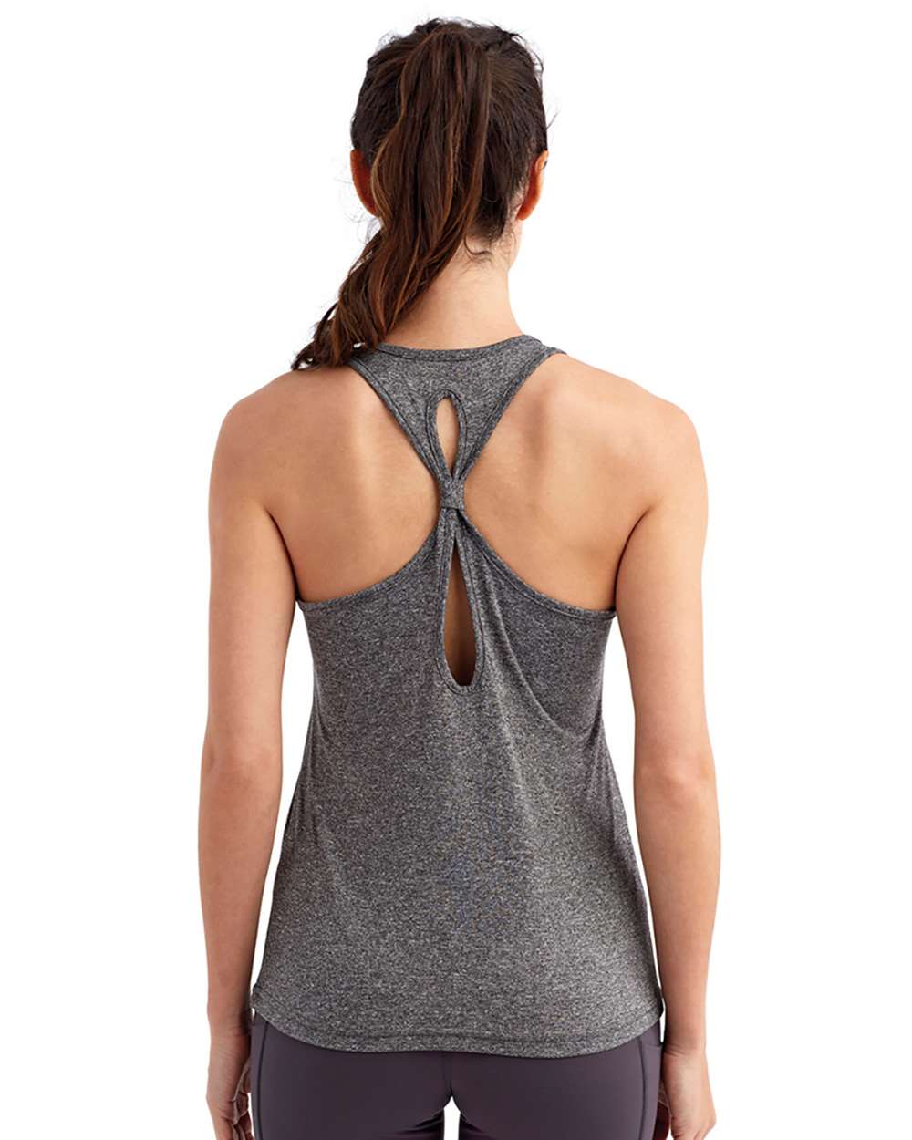 Women's Knot Back Venus Tank - OnModelBack - B848A2582 - Black Melange