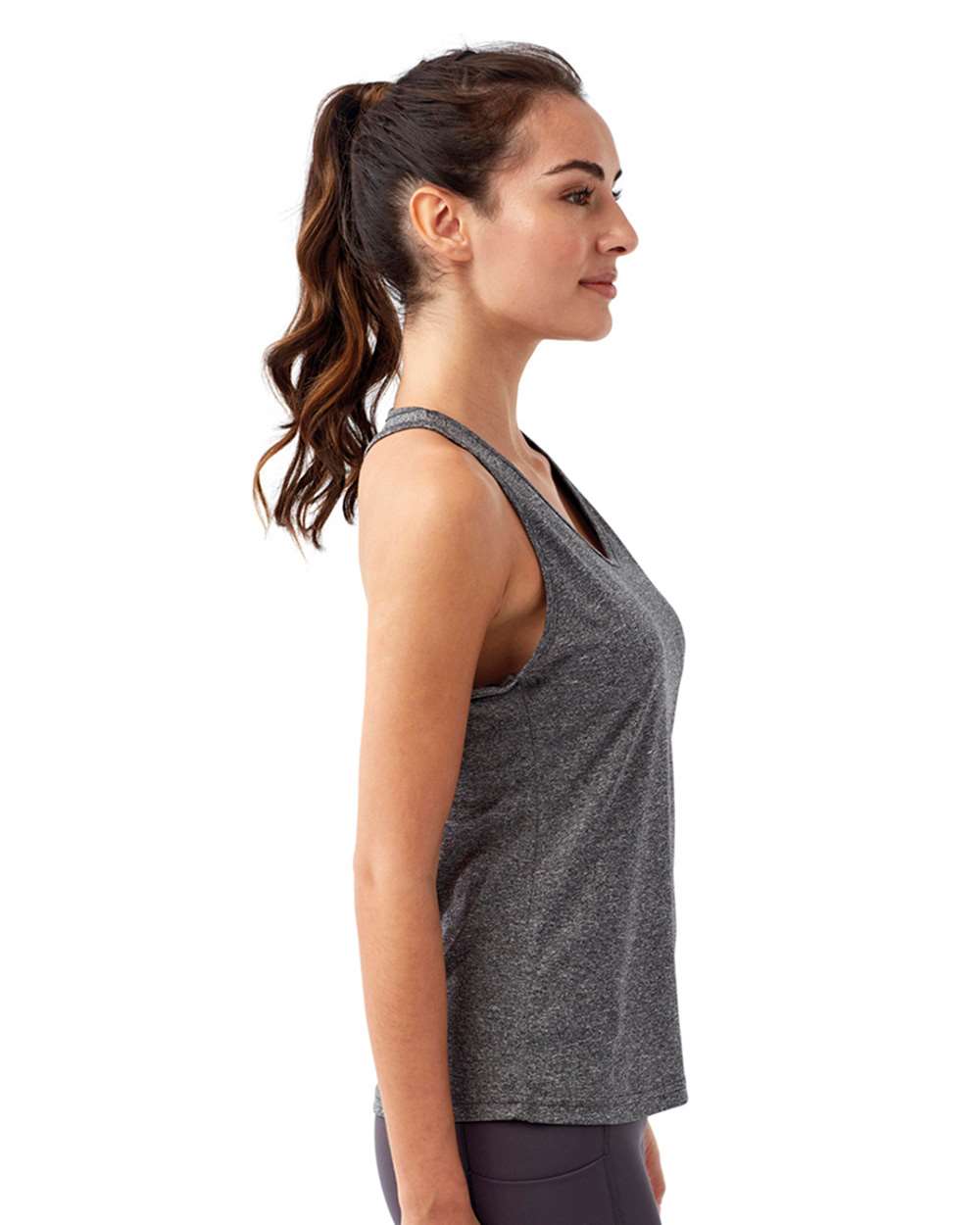 Women's Knot Back Venus Tank - OnModelSide - B848A2582 - Black Melange