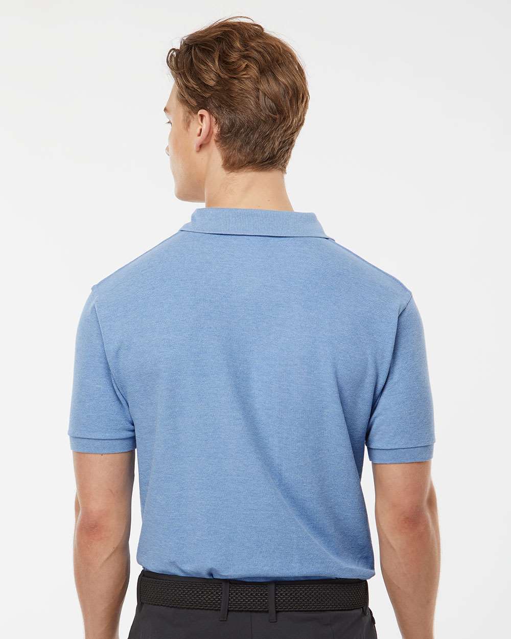 Men's 50/50 Sport Pique Polo - OnModelBack - B10559253 - Heather Light Blue