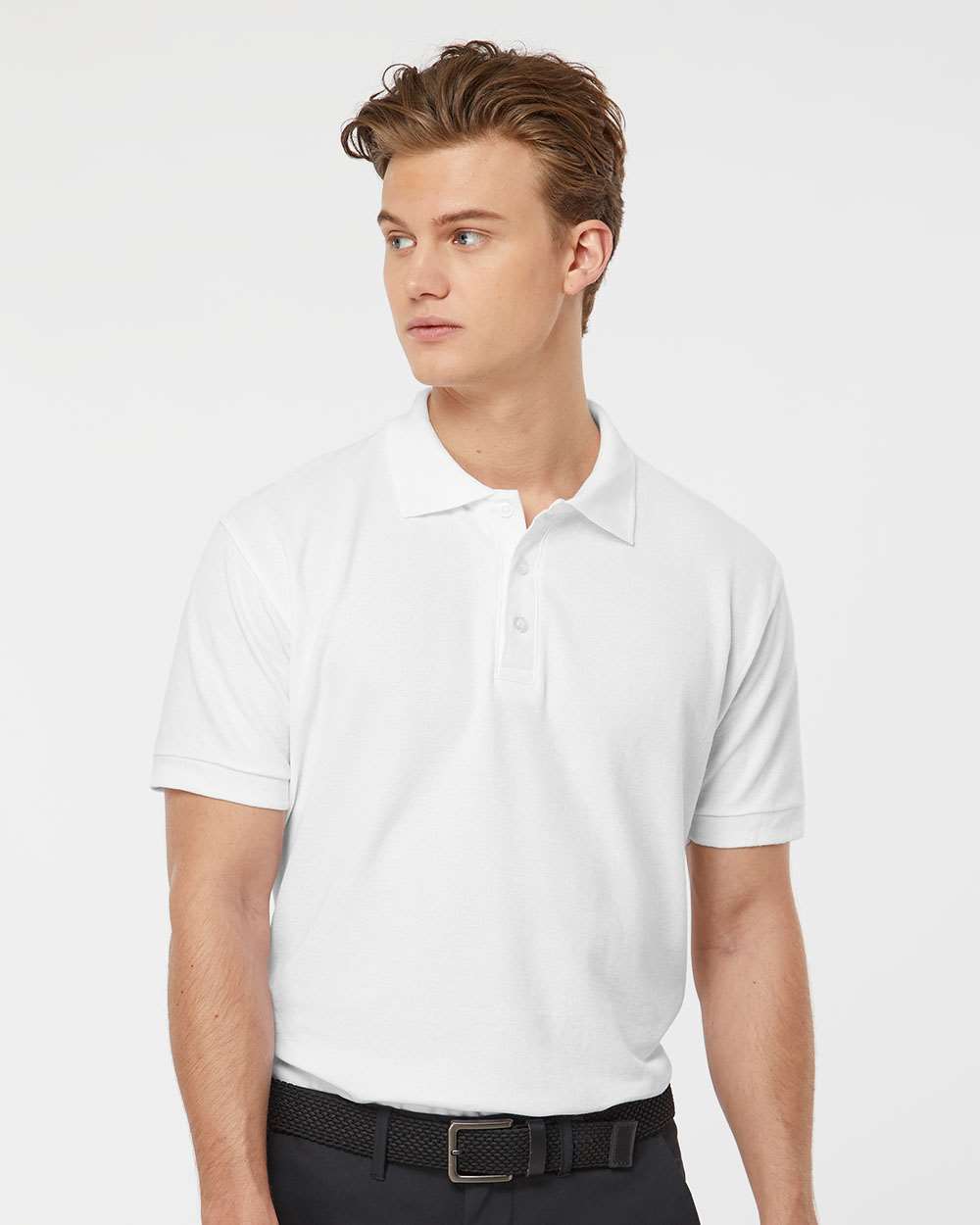 Men's 50/50 Sport Pique Polo - OnModelFront - B10559003 - White