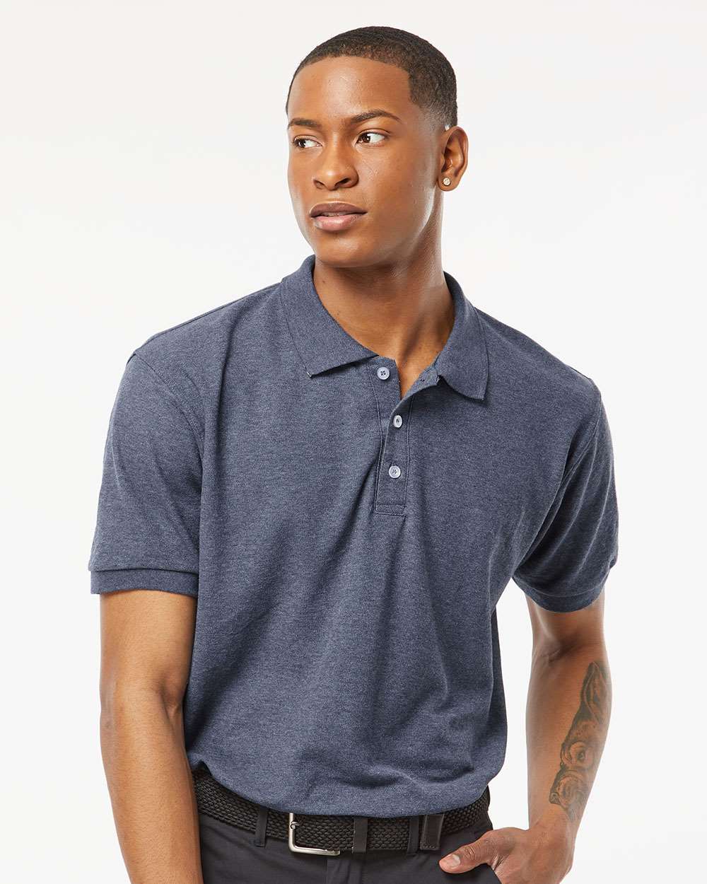 Men's 50/50 Sport Pique Polo - OnModelFront - B10559103 - Heather Navy