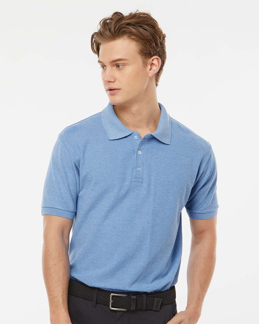 Men's 50/50 Sport Pique Polo - OnModelFront - B10559253 - Heather Light Blue
