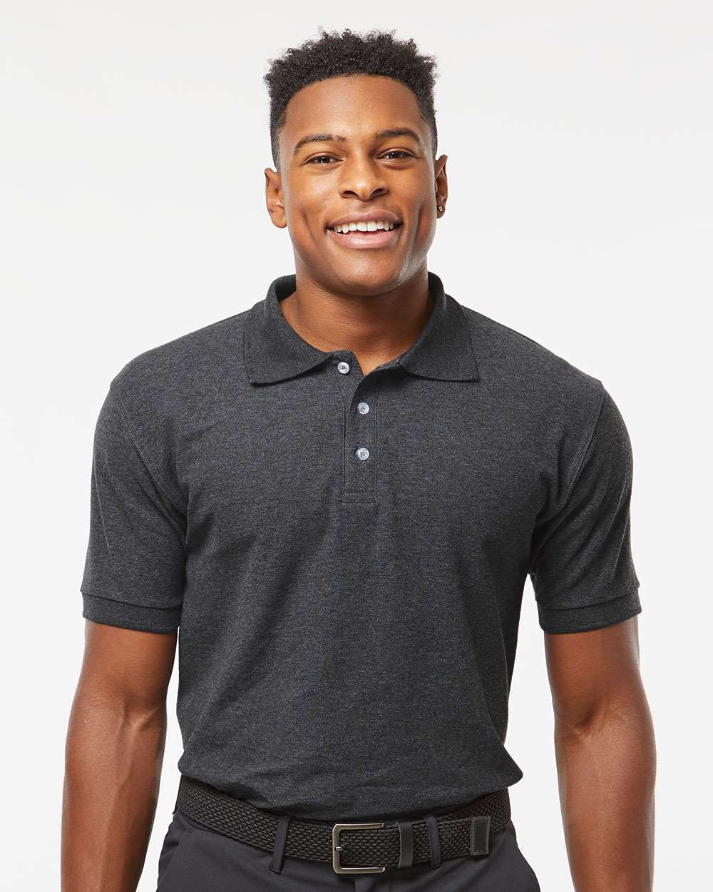 Men's 50/50 Sport Pique Polo - OnModelFront - B10559593 - Heather Charcoal