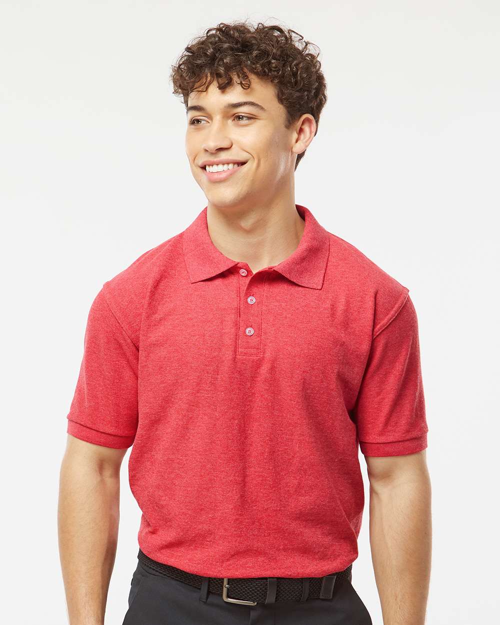 Men's 50/50 Sport Pique Polo - OnModelFront - B10559703 - Heather Red