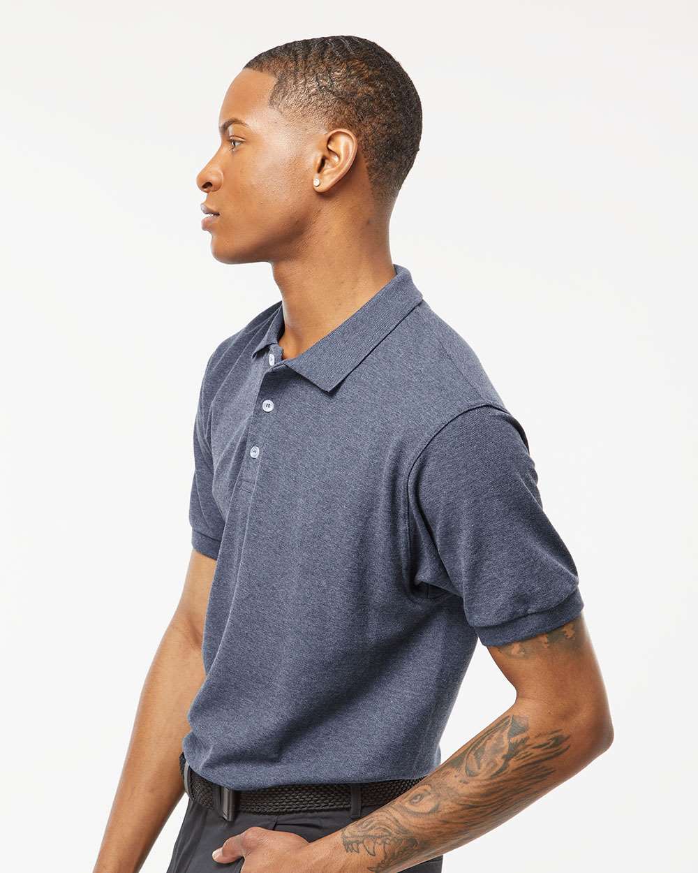 Men's 50/50 Sport Pique Polo - OnModelSide - B10559103 - Heather Navy