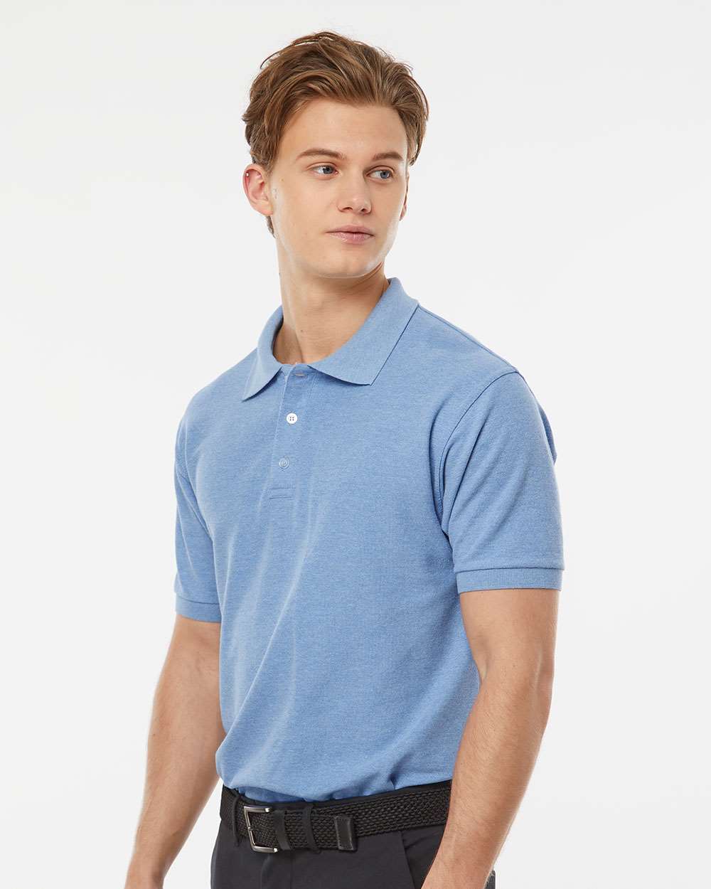 Men's 50/50 Sport Pique Polo - OnModelSide - B10559253 - Heather Light Blue