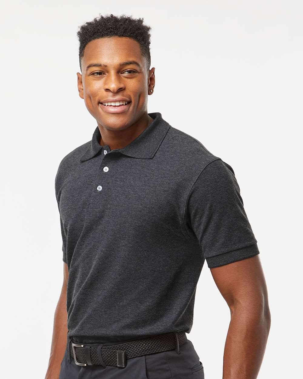 Men's 50/50 Sport Pique Polo - OnModelSide - B10559593 - Heather Charcoal