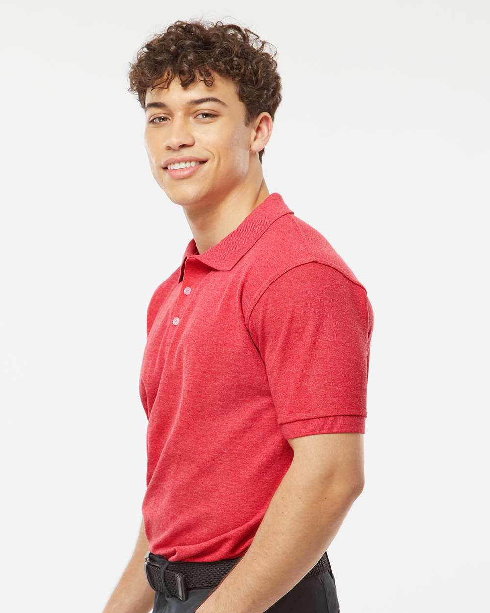 Men's 50/50 Sport Pique Polo - OnModelSide - B10559703 - Heather Red